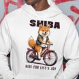 柴犬 いぬ イラスト 柴犬好き 犬好き 自転車 かわいい おもしろ レトロ Ride For Life's Joy 長袖tシャツ パーカー 面白い贈り物