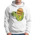 ハンバーガーを食べるかわいいカメ 面白いハンバーガー 長袖tシャツ パーカー