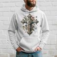 十字架 スピリチュアル キリスト 花 イエス 信仰 十字架 十字架 長袖tシャツ パーカー 彼への贈り物