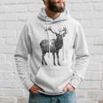 鹿 動物 プリント モチーフ 図面 イラスト ポートレート 鹿 パーカー 彼への贈り物