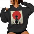 Japanese Samurai Girl Black Cat Ukiyo-E Katana Vintage Women Hoodie