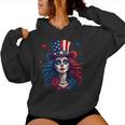 Sugar Skull 4Th Of July American Flag Skeleton Women Women Hoodie