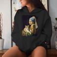 Girl With A Pearl Earring And A Cat 名画パロディ アート猫 レディースパーカー 彼女への贈り物