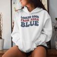 Looked Good From Here Blue Softball Mama Mom Game Day Women Hoodie Gifts for Her