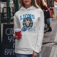 Lions Girl Messy Bun Sports Fan Team Women Hoodie Unique Gifts