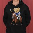 Cool Teddy Bear Playing Horse Polo Game Illustration Graphic レディースパーカー