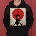 Japanese Samurai Girl Black Cat Ukiyo-E Katana Vintage Women Hoodie