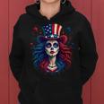 Sugar Skull 4Th Of July American Flag Skeleton Women Women Hoodie