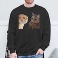 2匹の猫がミームを話す 長袖tシャツ スウェットシャツ 高齢者への贈り物