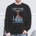 Denim And Diamonds African Melanin Cowgirls Western Sweatshirt Gifts for Old Men