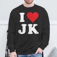 I Love Jk Initials I Heart JK First Last Name J K スウェットシャツ 高齢者への贈り物