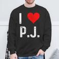 I Love Pj PJ ハート アンティーク調 長袖tシャツ スウェットシャツ 高齢者への贈り物