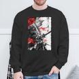 日本のクモユリ 侍 猫 グランジ 浮世絵 アニメアート スウェットシャツ 高齢者への贈り物