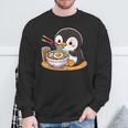 箸でラーメンを食べるかわいいペンギン スウェットシャツ 高齢者への贈り物