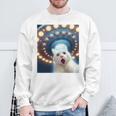 Ufo エイリアンフライングソーサー付き面白い白猫愛好家セルフィー 長袖tシャツ スウェットシャツ 高齢者への贈り物