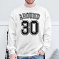 【バックプリント・背中側】Around 30 アラサー（三十歳 30才）ユニフォーム風 30代 誕生日プレゼント 面白 スウェットシャツ 高齢者への贈り物