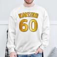 【バックプリント・背中側】還暦 六十歳 60才（ユニフォーム風）赤 レッド【金プレート風 文字】誕生日 面白 スウェットシャツ 高齢者への贈り物