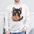 ヌードルキャット黒猫ラーメンデザイン スウェットシャツ 高齢者への贈り物
