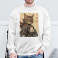 ヴィンテージ 日本の風景 侍 猫 漢字 Art Back スウェットシャツ 高齢者への贈り物