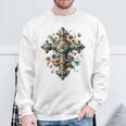 十字架 スピリチュアル キリスト 花 イエス 信仰 十字架 十字架 長袖tシャツ スウェットシャツ 高齢者への贈り物