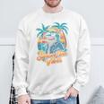 夏休み サメ ビーチ トロピカル サンセット ヤシの木 長袖tシャツ スウェットシャツ 高齢者への贈り物