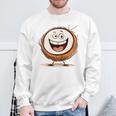 幸せな笑顔のココナッツの顔の漫画 長袖tシャツ スウェットシャツ 高齢者への贈り物