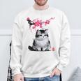 日本の墨絵マンチキン猫 桜 桜アート スウェットシャツ 高齢者への贈り物