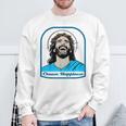 笑うイエス キリスト 喜び 幸せな笑顔 自信 いばらの冠 満足感 クリスマスプレゼント 贈り物 お土産 ポジティブ スウェットシャツ 高齢者への贈り物