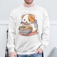 面白いモルモット 箸でラーメンを食べる アニメ 長袖tシャツ スウェットシャツ 高齢者への贈り物