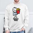 面白い漫画のキャラクターグラフィックが付いたクールでおいしいフライドポテト。 スウェットシャツ 高齢者への贈り物