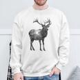 鹿 動物 プリント モチーフ 図面 イラスト ポートレート 鹿 スウェットシャツ 高齢者への贈り物