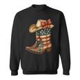 Retro Western Cowboy Boots Cowgirl American Flag 4Th Of July Sweatshirt
