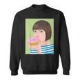 ドーナツショップ ポップアート ポートレート ロジックロックスター キュート ドーナツ ガールフレンド ドーナツ スウェットシャツ