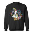 フローラル・ポップ・アート カラフルなパピヨン スウェットシャツ