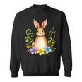 花と葉を持つ愛らしいウサギ 自然デザイン スウェットシャツ