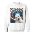 Ufo エイリアンフライングソーサー付き面白い白猫愛好家セルフィー 長袖tシャツ スウェットシャツ