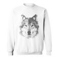 オオカミの顔 青い目 美的スマッジアートスタイル 野生動物 スウェットシャツ