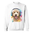 ゴールデンドゥードル、ヘッドフォン、犬、動物プリント スウェットシャツ