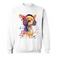 チワワの恋人 ポップアート ヘッドフォンを着て おもしろい チワワ 長袖tシャツ スウェットシャツ