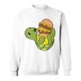 ハンバーガーを食べるかわいいカメ 面白いハンバーガー 長袖tシャツ スウェットシャツ