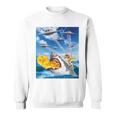 猫に乗って火を吐くサメレインボーレーザータコス 長袖tシャツ スウェットシャツ