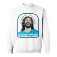 笑うイエス キリスト 喜び 幸せな笑顔 自信 いばらの冠 満足感 クリスマスプレゼント 贈り物 お土産 ポジティブ スウェットシャツ