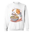 面白いモルモット 箸でラーメンを食べる アニメ 長袖tシャツ スウェットシャツ