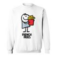 面白い漫画のキャラクターグラフィックが付いたクールでおいしいフライドポテト。 スウェットシャツ