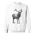 鹿 動物 プリント モチーフ 図面 イラスト ポートレート 鹿 スウェットシャツ