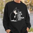 The Fuck You Lookin At 猫好きのための面白い下品なノベルティ スウェットシャツ 彼への贈り物