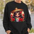 Long Haired Curvy Mexican Chibi Zarape Roses Mexican Pride スウェットシャツ 彼への贈り物