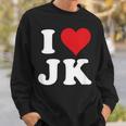I Love Jk Initials I Heart JK First Last Name J K スウェットシャツ 彼への贈り物