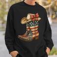 Retro Western Cowboy Boots Cowgirl American Flag 4Th Of July Sweatshirt Gifts for Him