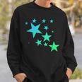 カラフルなグリーンブルーの星、星柄デザイン。 スウェットシャツ 彼への贈り物